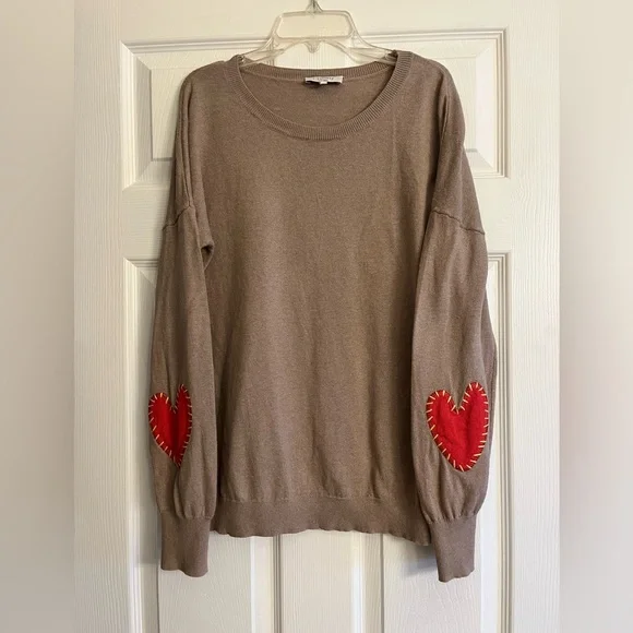J Society Heart Sleeve Sweater with Red Heart Elbow Patches - Picture 4 of 8